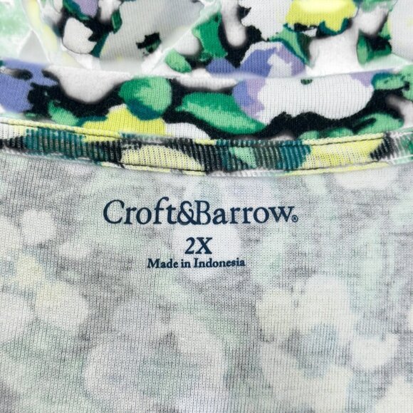 Croft & Barrow Womens Green Floral Square Neck Top SZ 2X Soft Stretchy Cotton - Picture 2 of 10